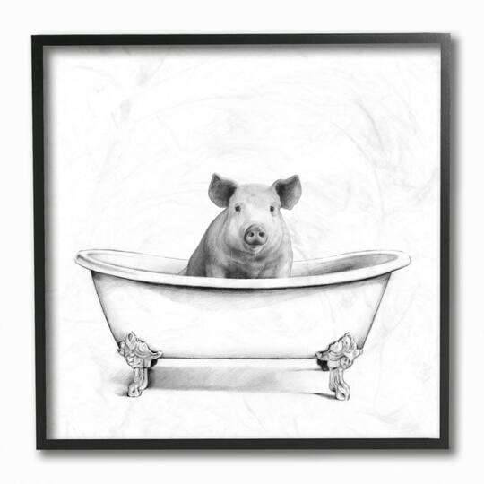 Stupell Industries Hog in Bath Tub Wall Art in Black Frame